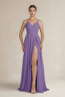 Ruched A - Line Chiffon Bridesmaid Dress with Slit in Tahiti - KissProm Bridesmaid Dresses