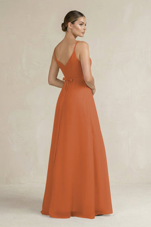 Ruched A - Line Chiffon Bridesmaid Dress with Slit in Terracotta - KissProm Bridesmaid Dresses
