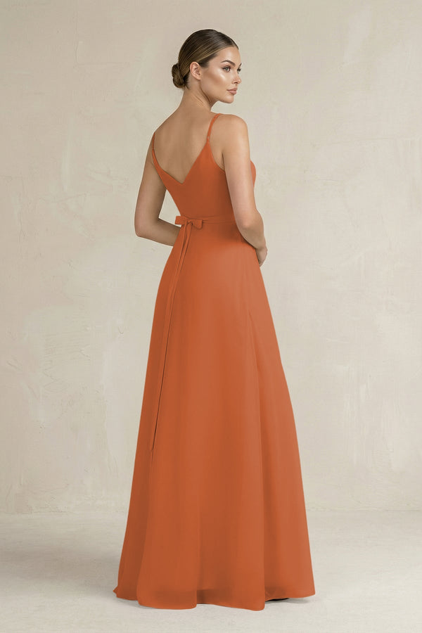 Ruched A - Line Chiffon Bridesmaid Dress with Slit in Terracotta - KissProm Bridesmaid Dresses