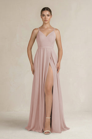 Ruched A - Line Chiffon Bridesmaid Dress with Slit in Toffee - KissProm Bridesmaid Dresses