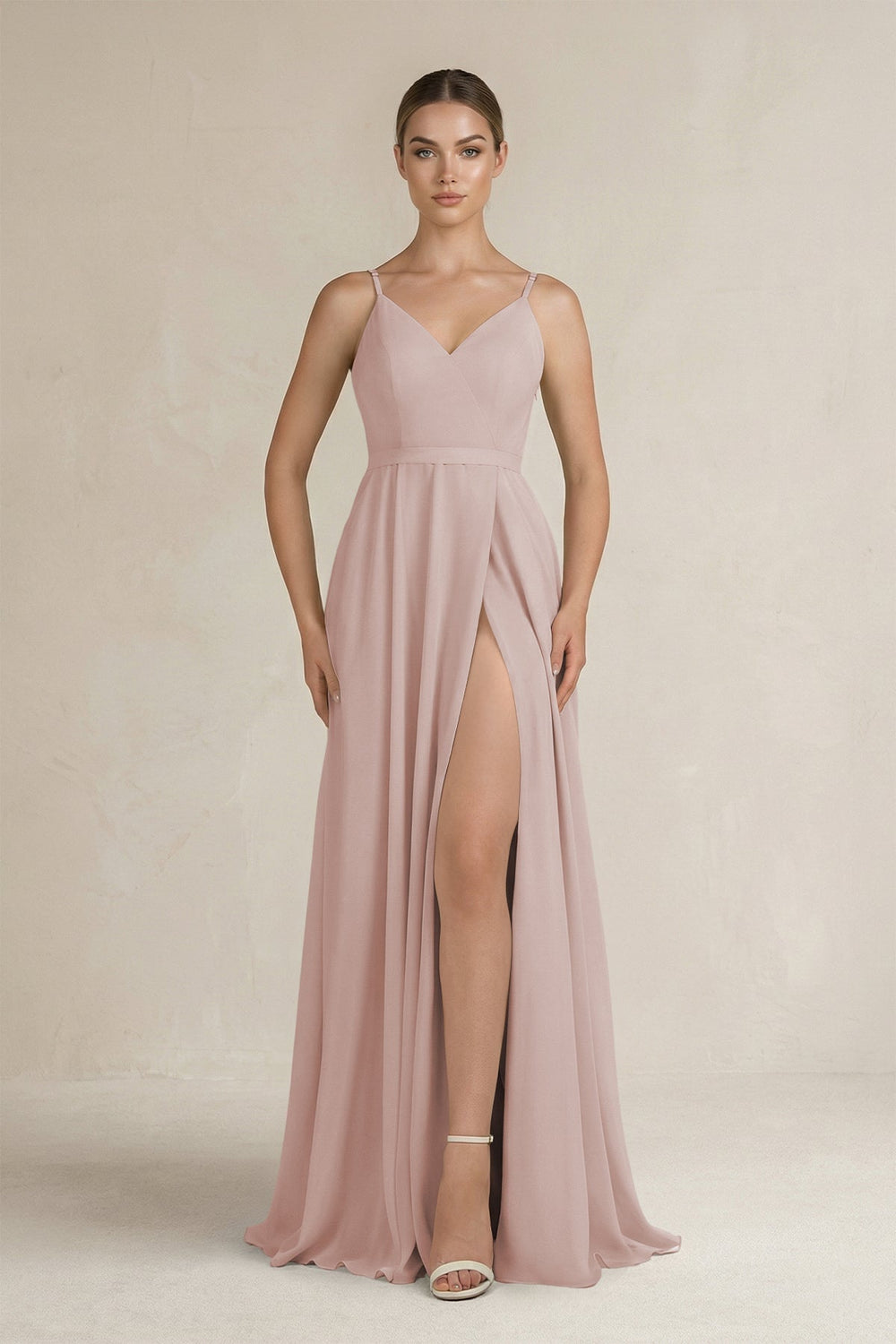Ruched A - Line Chiffon Bridesmaid Dress with Slit in Toffee - KissProm Bridesmaid Dresses