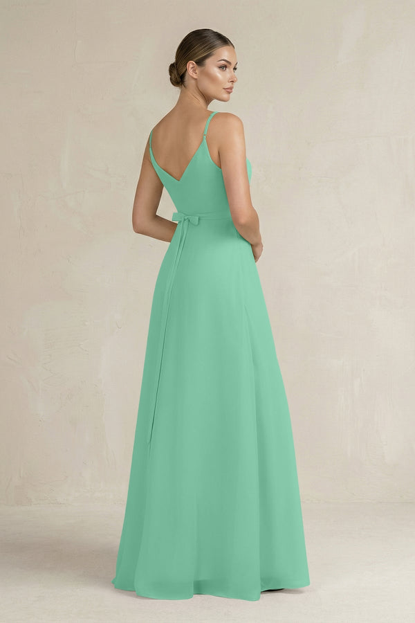 Ruched A - Line Chiffon Bridesmaid Dress with Slit in Turquoise - KissProm Bridesmaid Dresses