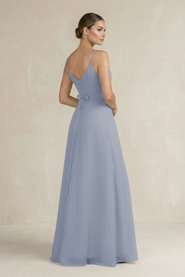 Ruched A - Line Chiffon Bridesmaid Dress with Slit in Twilight - KissProm Bridesmaid Dresses