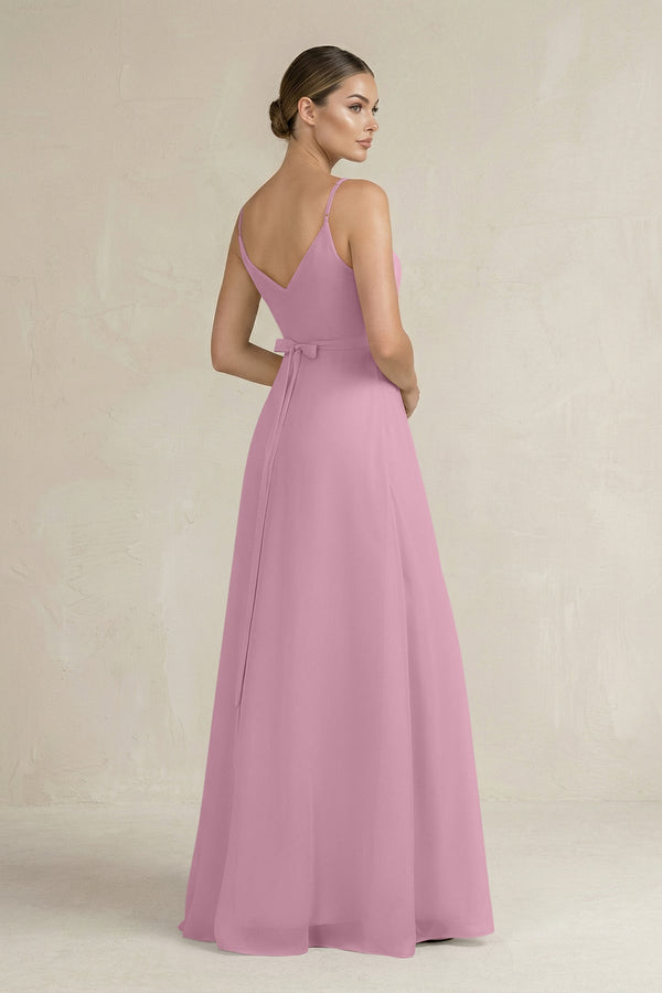 Ruched A - Line Chiffon Bridesmaid Dress with Slit in Vintage Mauve - KissProm Bridesmaid Dresses