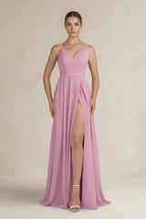 Ruched A - Line Chiffon Bridesmaid Dress with Slit in Vintage Mauve - KissProm Bridesmaid Dresses