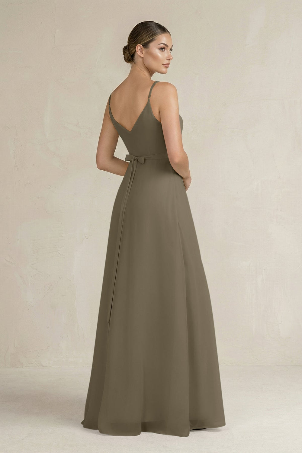 Ruched A - Line Chiffon Bridesmaid Dress with Slit in Willow Green - KissProm Bridesmaid Dresses