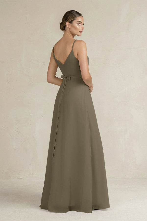 Ruched A - Line Chiffon Bridesmaid Dress with Slit in Willow Green - KissProm Bridesmaid Dresses