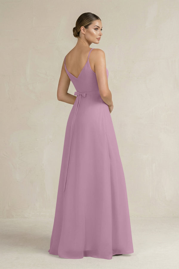 Ruched A - Line Chiffon Bridesmaid Dress with Slit in Wisteria - KissProm Bridesmaid Dresses