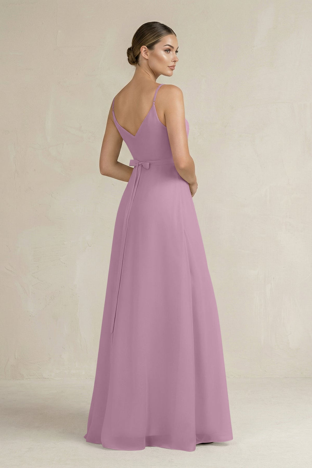 Ruched A - Line Chiffon Bridesmaid Dress with Slit in Wisteria - KissProm Bridesmaid Dresses