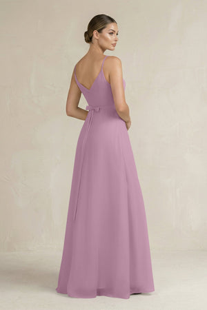 Ruched A - Line Chiffon Bridesmaid Dress with Slit in Wisteria - KissProm Bridesmaid Dresses