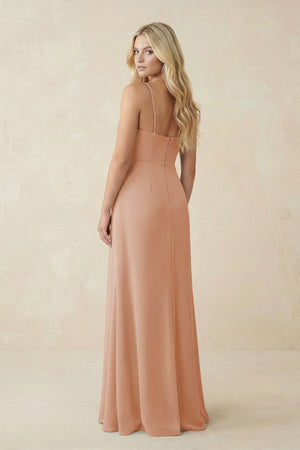 Ruched Sheath Spaghetti Strap Chiffon Bridesmaid Dress in Champagne Rose - KissProm BRIDESMAID DRESSES