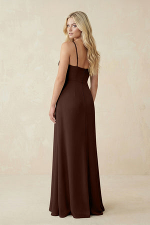 Ruched Sheath Spaghetti Strap Chiffon Bridesmaid Dress in Espresso - KissProm BRIDESMAID DRESSES