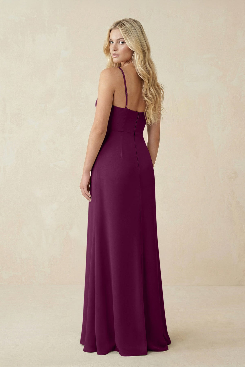 Ruched Sheath Spaghetti Strap Chiffon Bridesmaid Dress in Fig - KissProm BRIDESMAID DRESSES