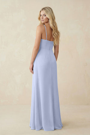 Ruched Sheath Spaghetti Strap Chiffon Bridesmaid Dress in Ice - KissProm BRIDESMAID DRESSES
