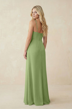 Ruched Sheath Spaghetti Strap Chiffon Bridesmaid Dress in Matcha - KissProm BRIDESMAID DRESSES