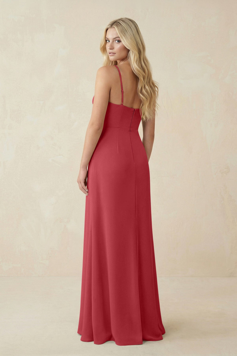 Ruched Sheath Spaghetti Strap Chiffon Bridesmaid Dress in Merlot - KissProm BRIDESMAID DRESSES