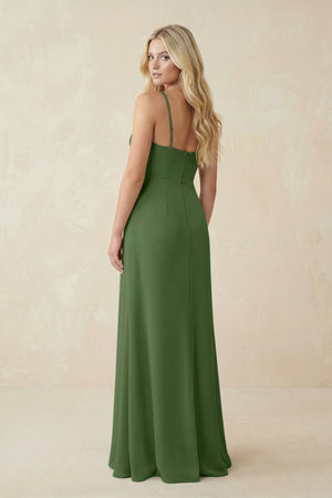Ruched Sheath Spaghetti Strap Chiffon Bridesmaid Dress in Moss - KissProm BRIDESMAID DRESSES