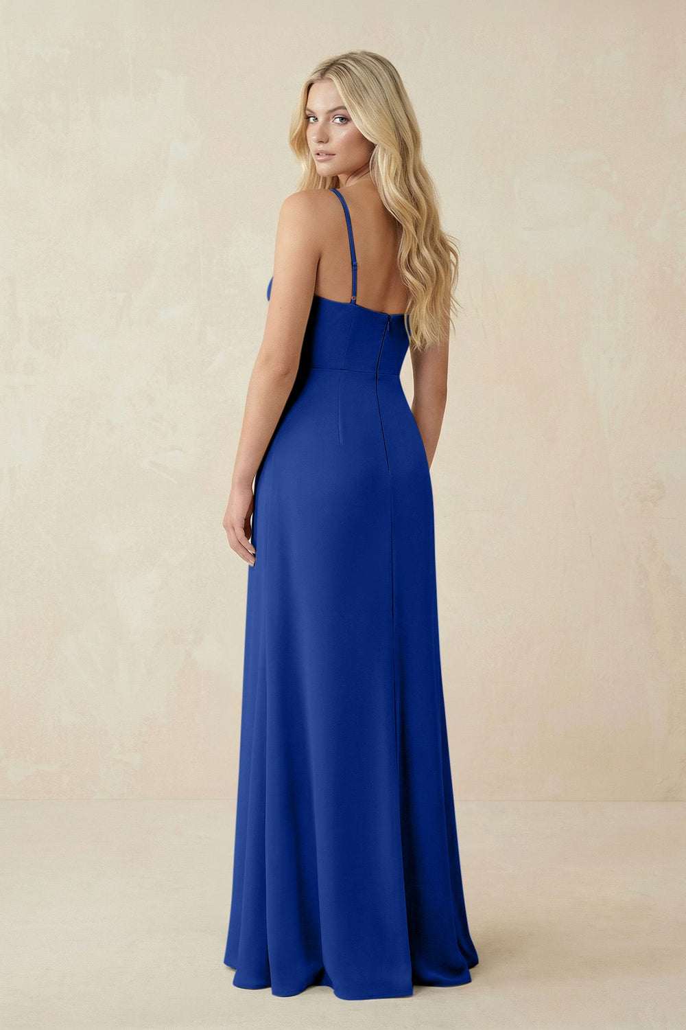 Ruched Sheath Spaghetti Strap Chiffon Bridesmaid Dress in Royal Blue - KissProm BRIDESMAID DRESSES