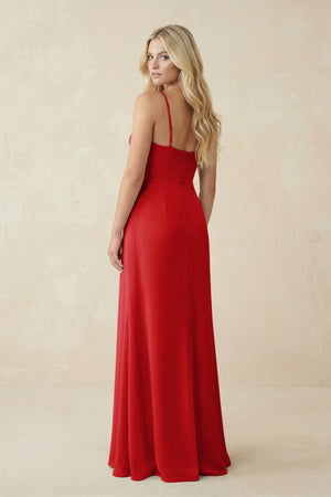 Ruched Sheath Spaghetti Strap Chiffon Bridesmaid Dress in Ruby Red - KissProm BRIDESMAID DRESSES