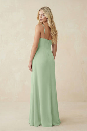 Ruched Sheath Spaghetti Strap Chiffon Bridesmaid Dress in Sage - KissProm BRIDESMAID DRESSES