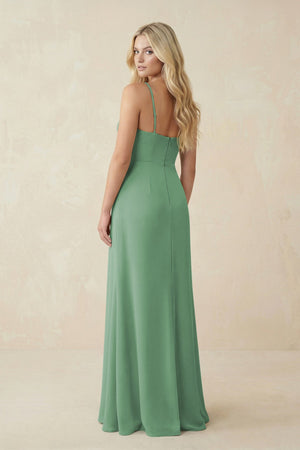 Ruched Sheath Spaghetti Strap Chiffon Bridesmaid Dress in Sea Glass - KissProm BRIDESMAID DRESSES