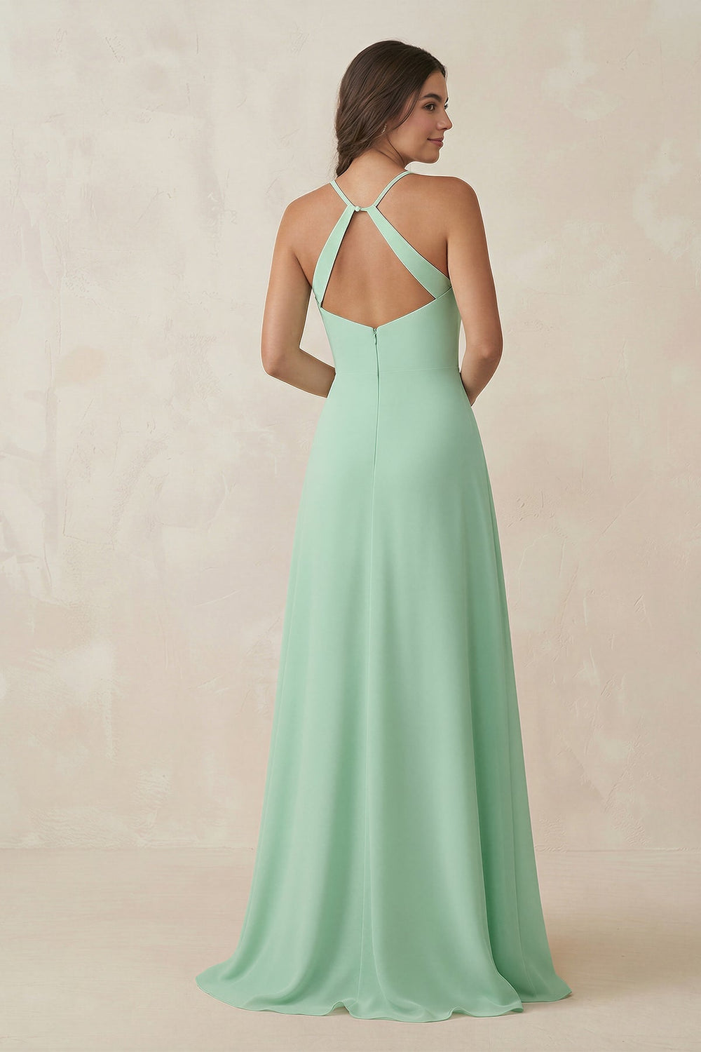 Ruched Sheath Chiffon Bridesmaid Dress in Pale Pistachio - KissProm BRIDESMAID DRESSES
