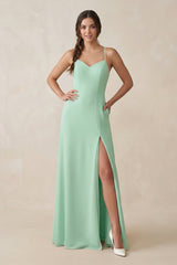 Ruched Sheath Chiffon Bridesmaid Dress in Pale Pistachio - KissProm BRIDESMAID DRESSES