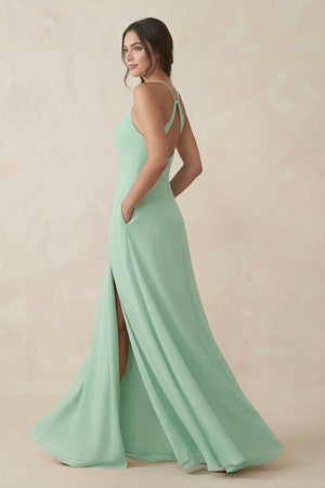 Ruched Sheath Chiffon Bridesmaid Dress in Pale Pistachio - KissProm BRIDESMAID DRESSES