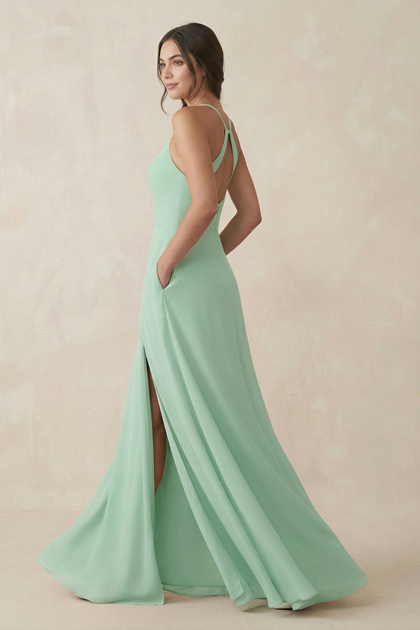 Ruched Sheath Chiffon Bridesmaid Dress in Pale Pistachio - KissProm BRIDESMAID DRESSES
