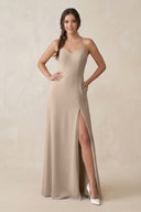 Ruched Sheath Chiffon Bridesmaid Dress in Almond - KissProm BRIDESMAID DRESSES