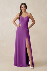 Ruched Sheath Chiffon Bridesmaid Dress in Amethyst - KissProm BRIDESMAID DRESSES
