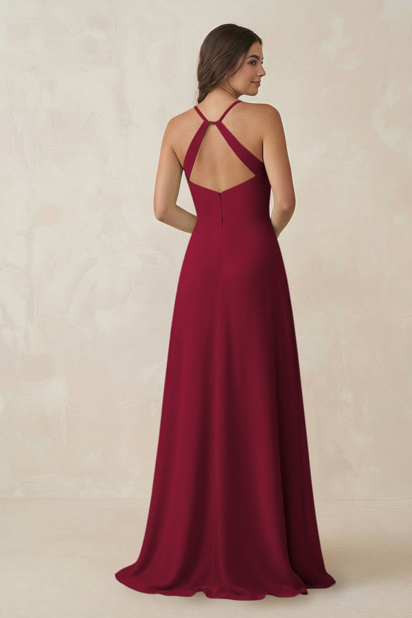 Ruched Sheath Chiffon Bridesmaid Dress in Berry - KissProm BRIDESMAID DRESSES
