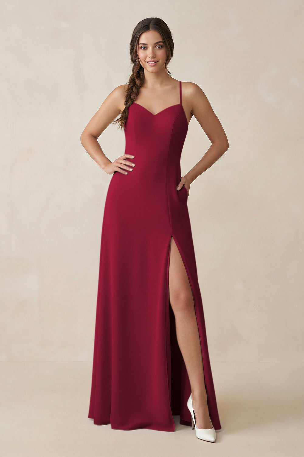 Ruched Sheath Chiffon Bridesmaid Dress in Berry - KissProm BRIDESMAID DRESSES