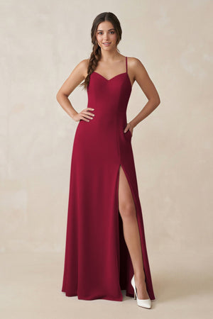 Ruched Sheath Chiffon Bridesmaid Dress in Berry - KissProm BRIDESMAID DRESSES