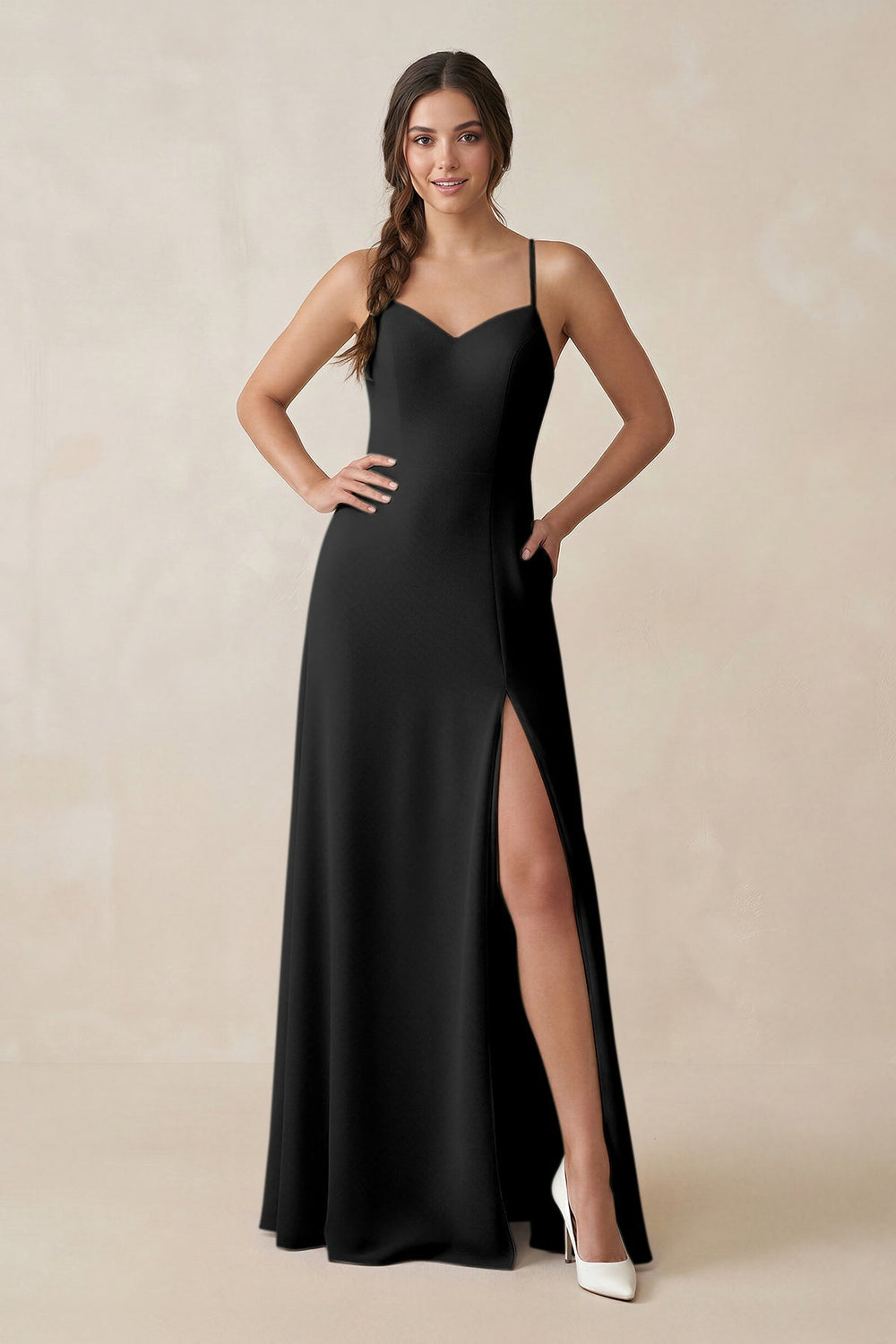 Ruched Sheath Chiffon Bridesmaid Dress in Black - KissProm BRIDESMAID DRESSES