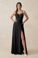 Ruched Sheath Chiffon Bridesmaid Dress in Black - KissProm BRIDESMAID DRESSES
