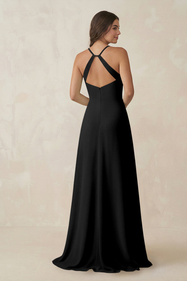 black chiffon bridesmaid dress Ruched Sheath Chiffon Bridesmaid Dress in Black