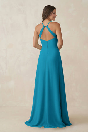 Ruched Sheath Chiffon Bridesmaid Dress in Blue Jay - KissProm BRIDESMAID DRESSES