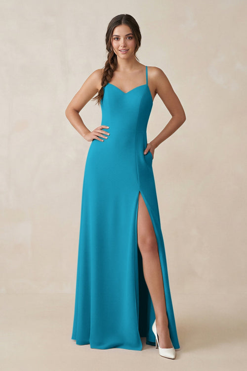 Ruched Sheath Chiffon Bridesmaid Dress in Blue Jay - KissProm BRIDESMAID DRESSES