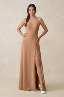 Ruched Sheath Chiffon Bridesmaid Dress in Bronzer - KissProm BRIDESMAID DRESSES