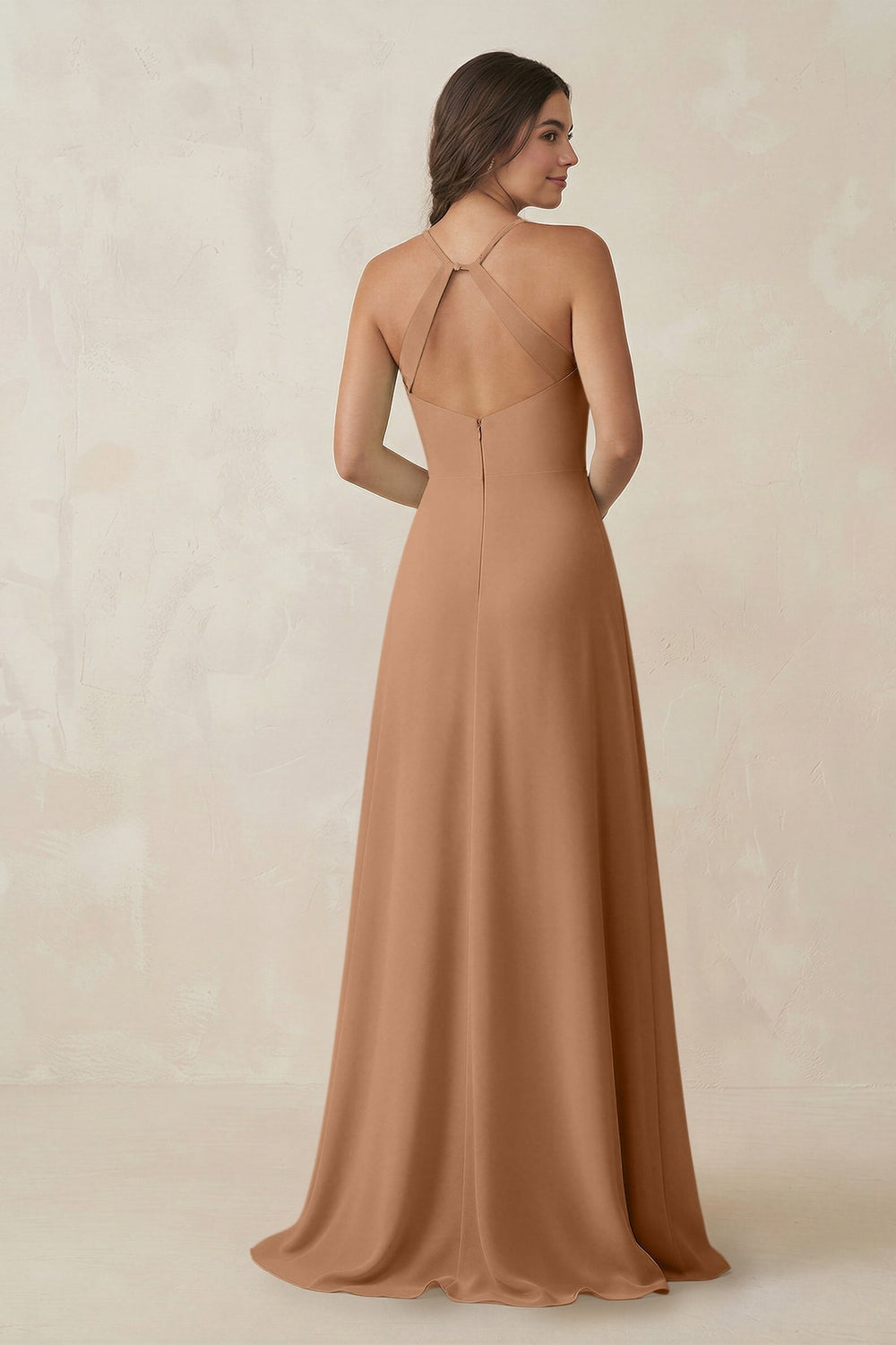 Ruched Sheath Chiffon Bridesmaid Dress in Bronzer - KissProm BRIDESMAID DRESSES