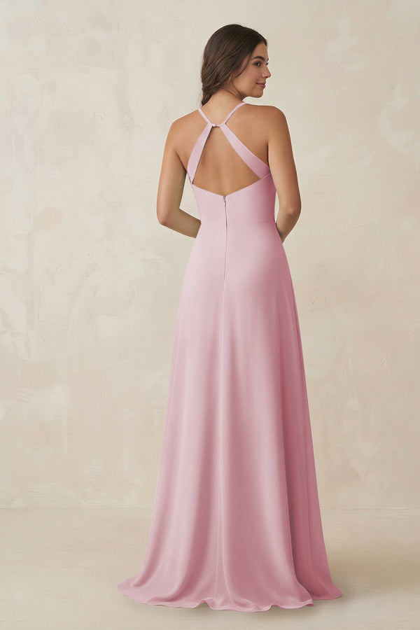 Ruched Sheath Chiffon Bridesmaid Dress in Candy Pink - KissProm BRIDESMAID DRESSES