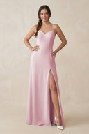 Ruched Sheath Chiffon Bridesmaid Dress in Candy Pink - KissProm BRIDESMAID DRESSES