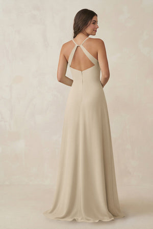 Ruched Sheath Chiffon Bridesmaid Dress in Champagne - KissProm BRIDESMAID DRESSES