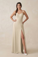 Ruched Sheath Chiffon Bridesmaid Dress in Champagne - KissProm BRIDESMAID DRESSES