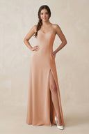 Ruched Sheath Chiffon Bridesmaid Dress in Champagne Rose - KissProm BRIDESMAID DRESSES
