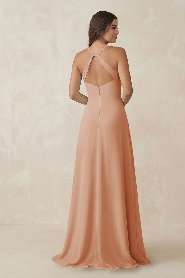 Ruched Sheath Chiffon Bridesmaid Dress in Champagne Rose - KissProm BRIDESMAID DRESSES