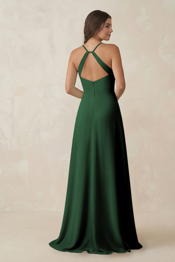 KissProm | Ruched Sheath Chiffon Bridesmaid Dress in Dark Green