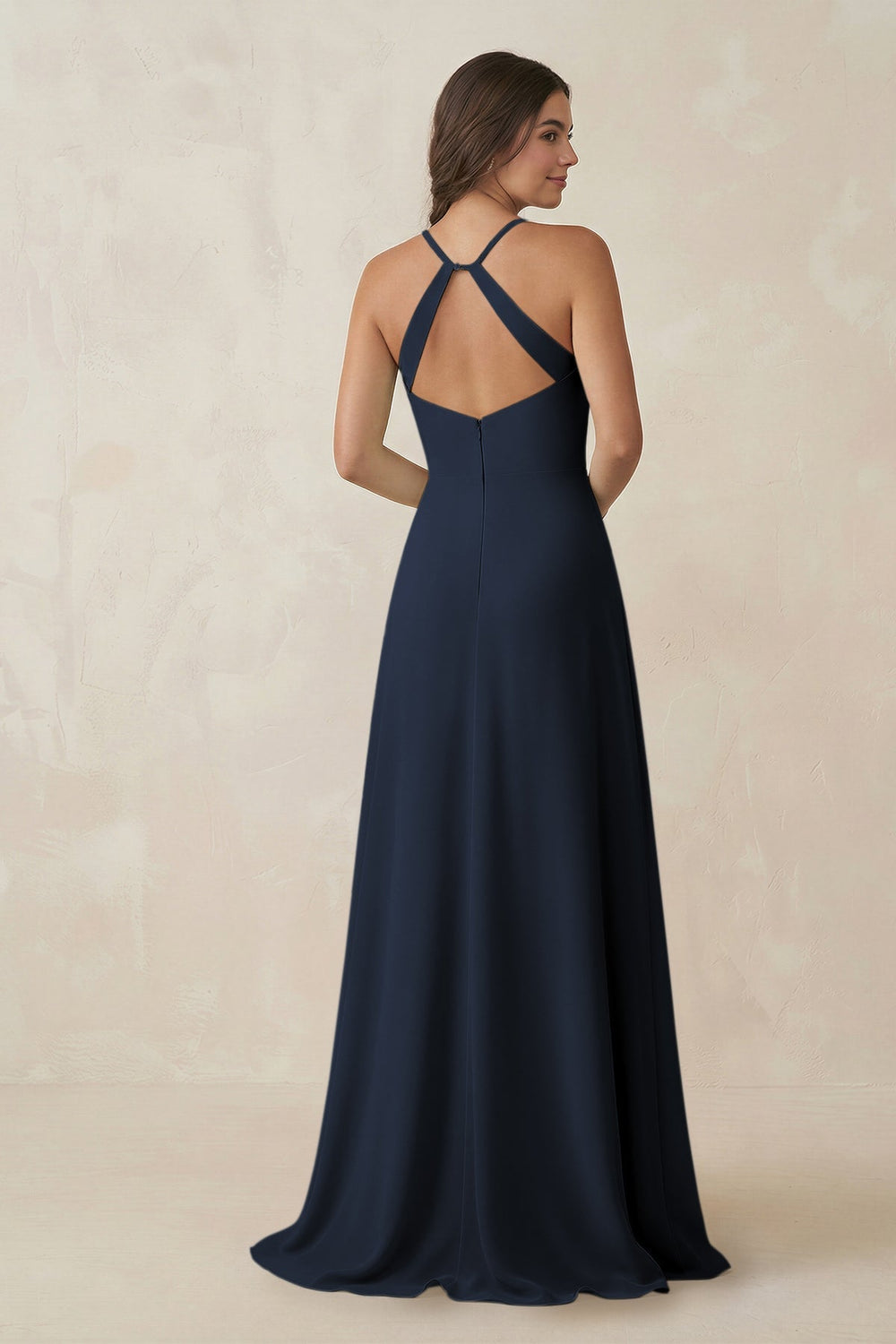 Ruched Sheath Chiffon Bridesmaid Dress in Dark Navy - KissProm BRIDESMAID DRESSES