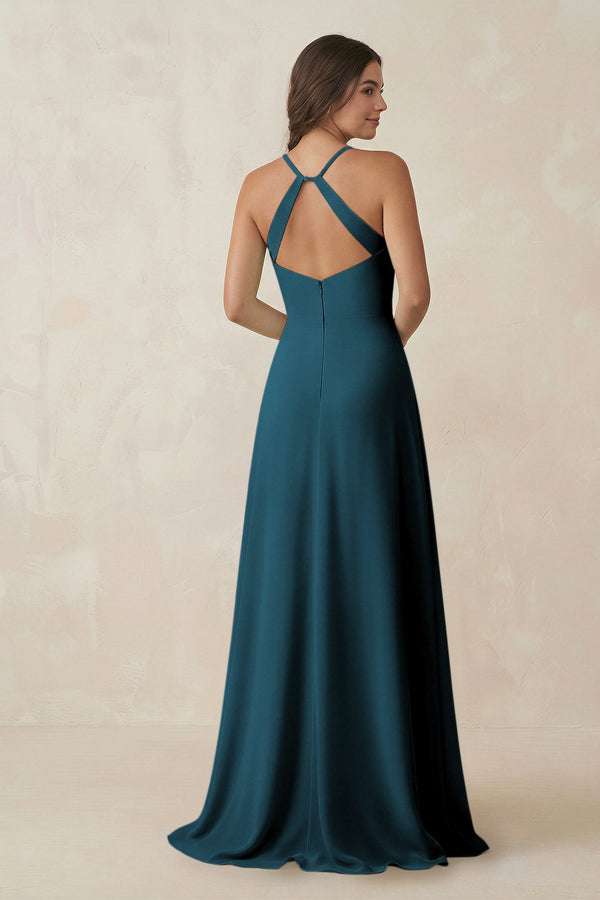 Ruched Sheath Chiffon Bridesmaid Dress in Dark Teal - KissProm BRIDESMAID DRESSES
